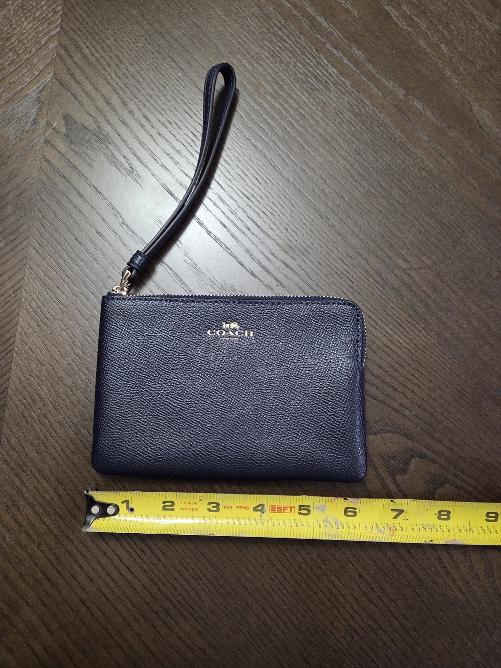 Coach Dark Blue Leather Zip Wristlet with Gold Logo